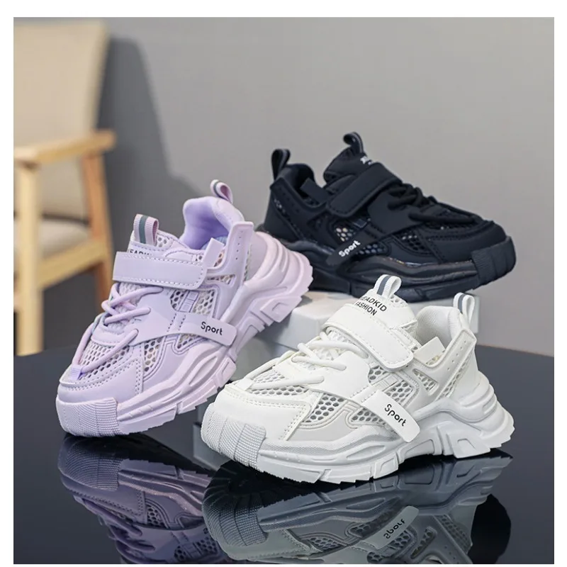 2024 Summer New Boys and Girls Sports Shoes Single Mesh Breathable Single Shoes Classic Solid Color Casual Shoes