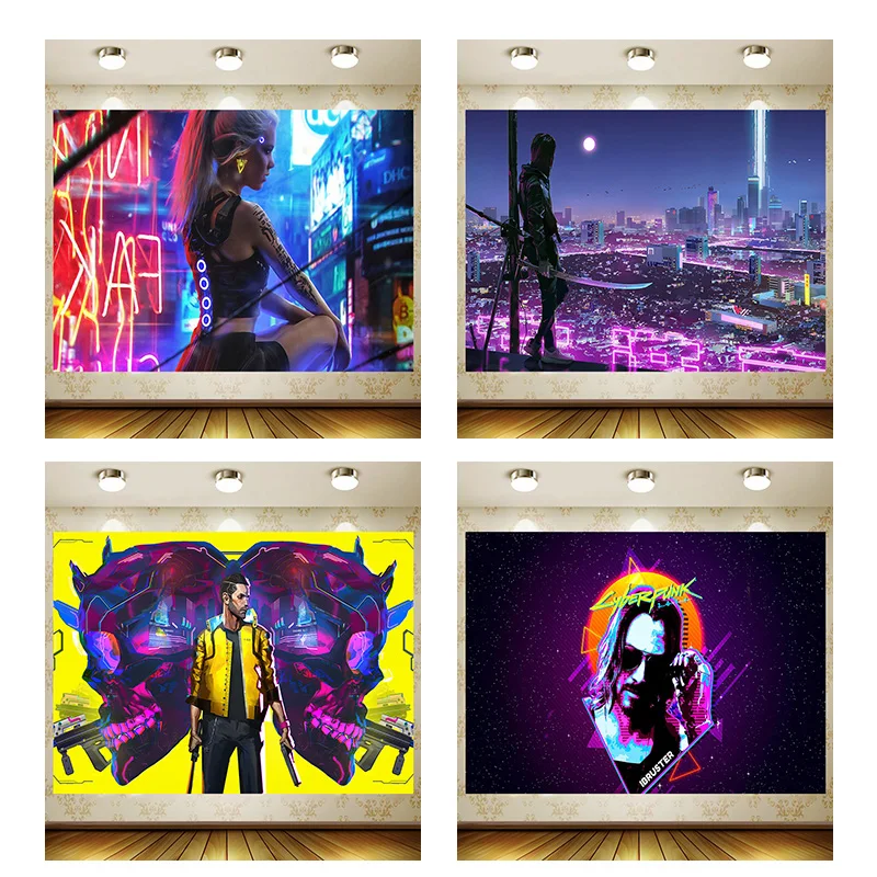

Cyberpunk 2077 Birthday Supplies Girl Party Banner Kid Cartoon Decoration Background Photography backdrop
