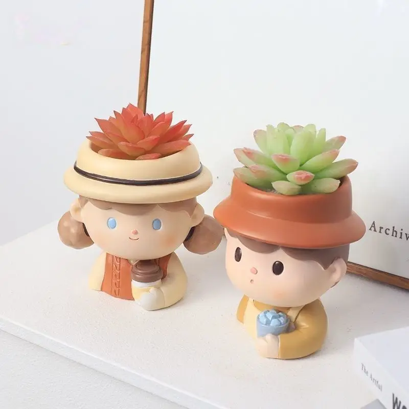 

1PC Cute Cartoon Boy Girl Succulent Planter for Desk Office Home Garden Decor Multifunctional Pen Holder Vase Figurine Gift