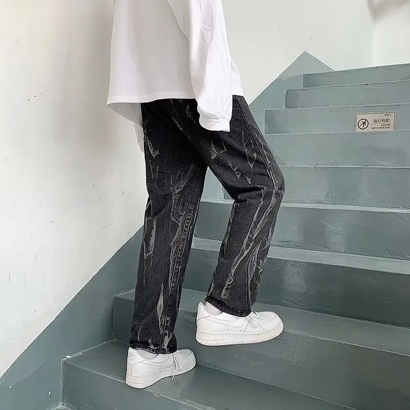 

2024 New Arrivals Tie Dye Straight Men Baggy Jeans Trousers Vintage Washed Hip Hop Loose Streetwear Male Denim Pants Pantalones