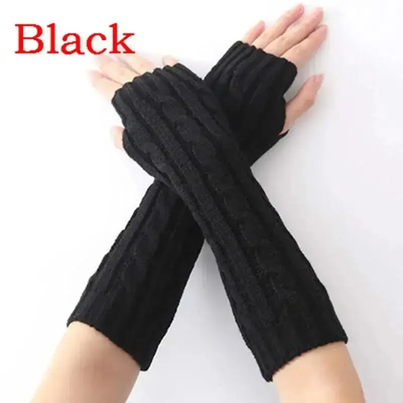 Concise Design New Cable Knit Wool Long Half Finger Gloves Arm Warmers For Men Women Versatile Autumn Winter Fashion Accessory