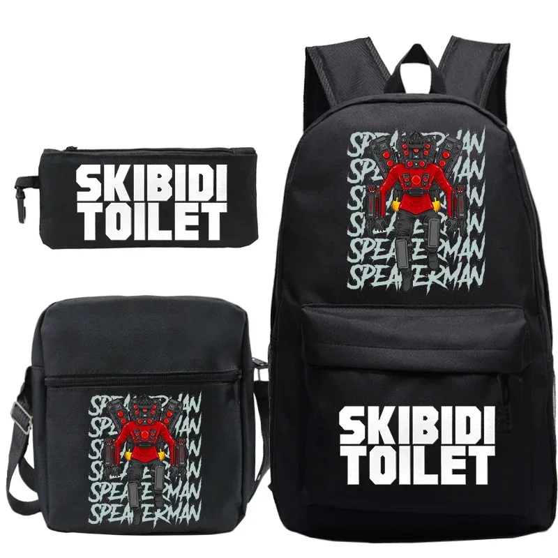 Skibidi-mochila con estampado de dibujos animados para niños y niñas, Bolsa Escolar de viaje ligera, de alta calidad, Juego de 3 piezas