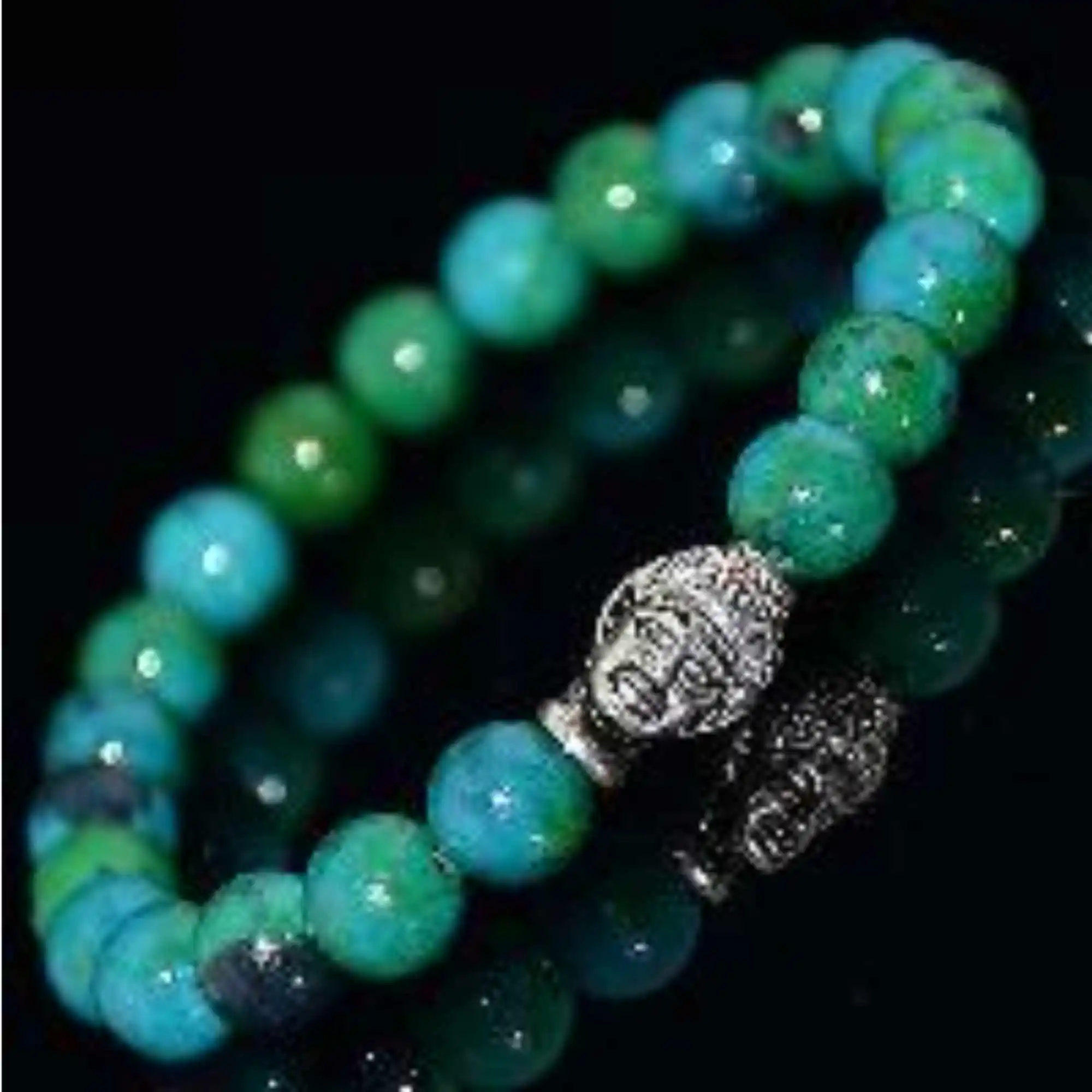 

8mm Natural round Malachite gemstone beads Buddha head Bracelet Unique Eco-Friendly Charm Chain Wrap Prayer