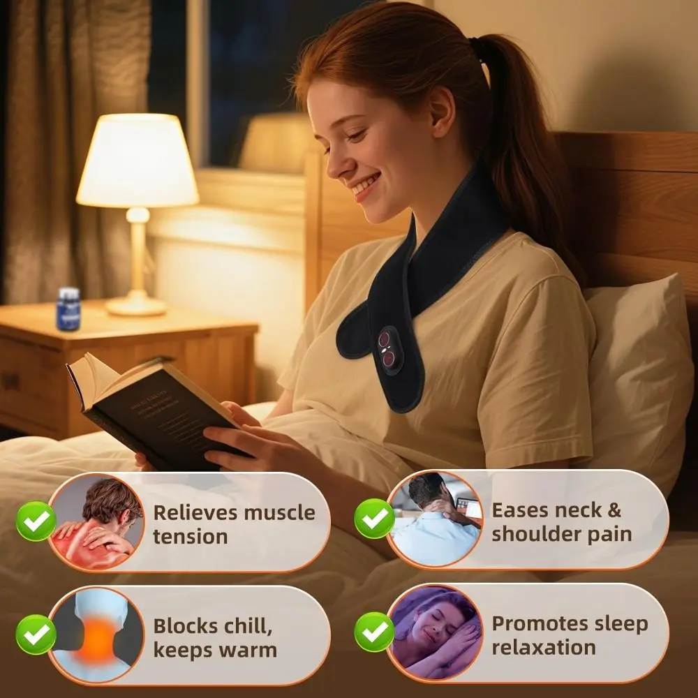 

Беспроводной массажер-накидка с подогревом и вибрацией, 3 уровня нагрева, беспроводная грелка для шеи с удлиненным ремнем, перезаряжаемая грелка для шеи с подогревом