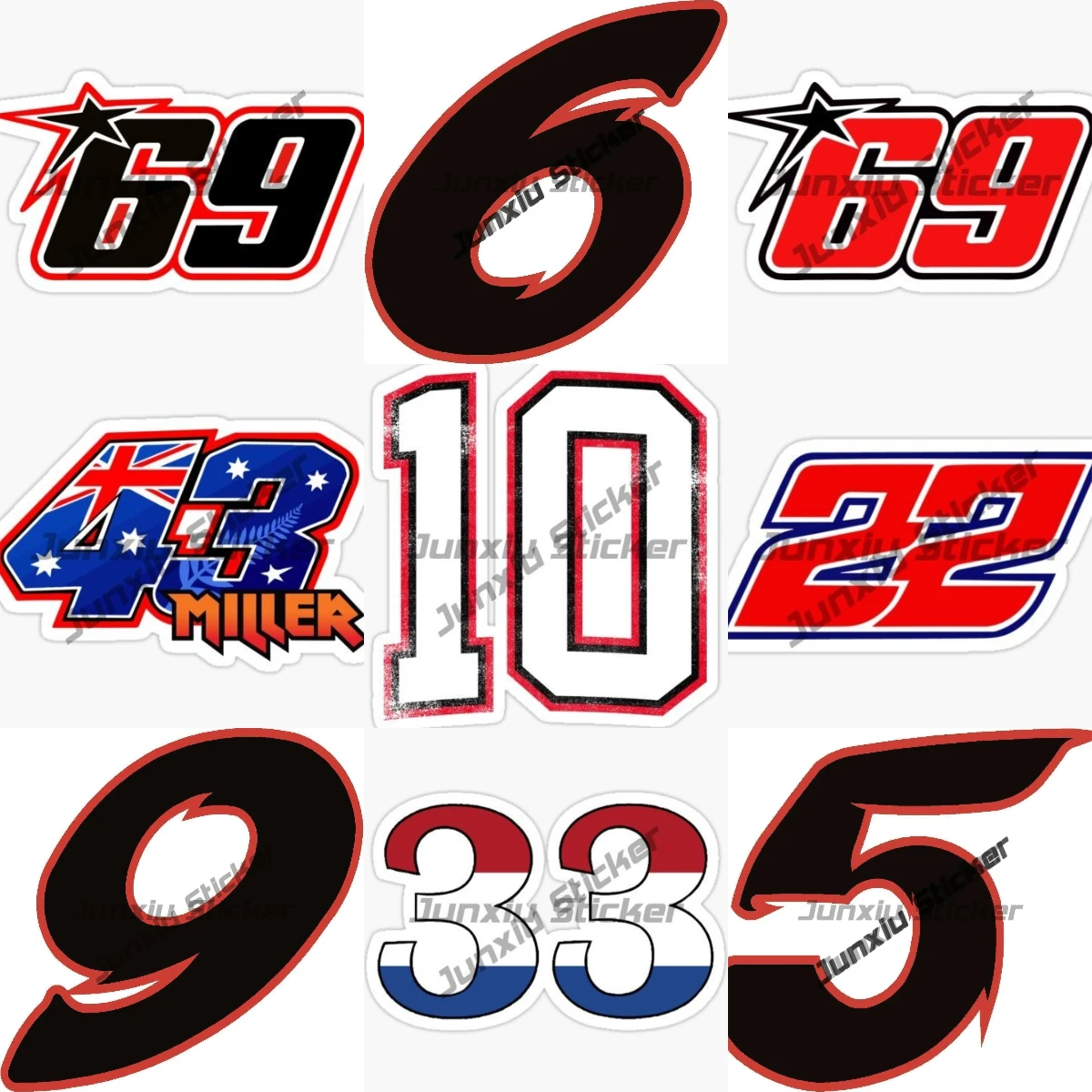 

Creative Art Black Number Red Border Racing Number Stickers Personalized Number 10 22 33 43 69 Decorative Vehicle Accessories