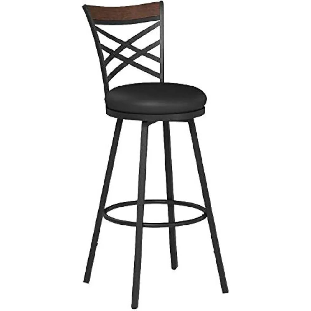 Niam Upholstered Seat Swivel Black PU, Set of 3 Barstool