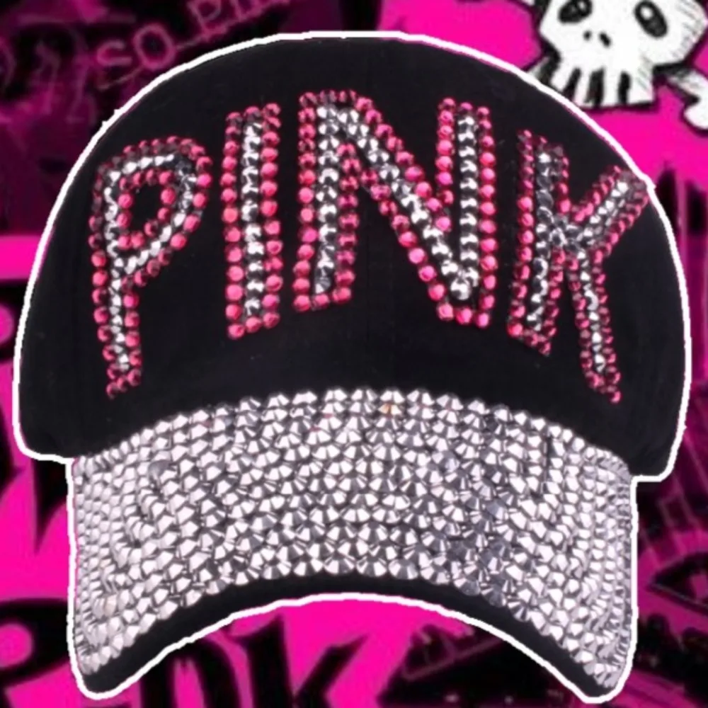 Y2kslupink letter diamond studded point diamond cowboy duck hat sun visor sun hat children