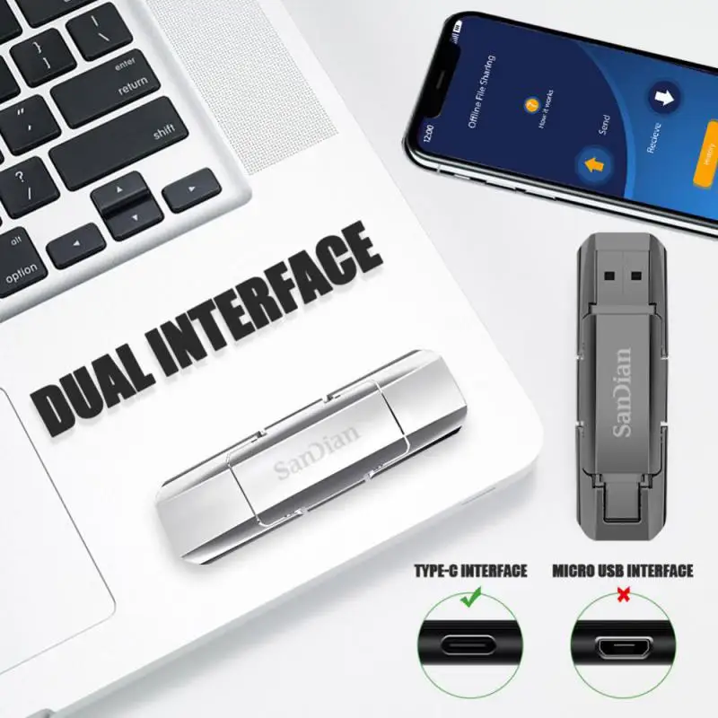 Dispositivo de Armazenamento de Memória, Unidade de Disco U, 1TB, 2TB, 512GB, 256GB, 128GB, Mini High Speed Metal Flash Drives, OTG USB 3.0