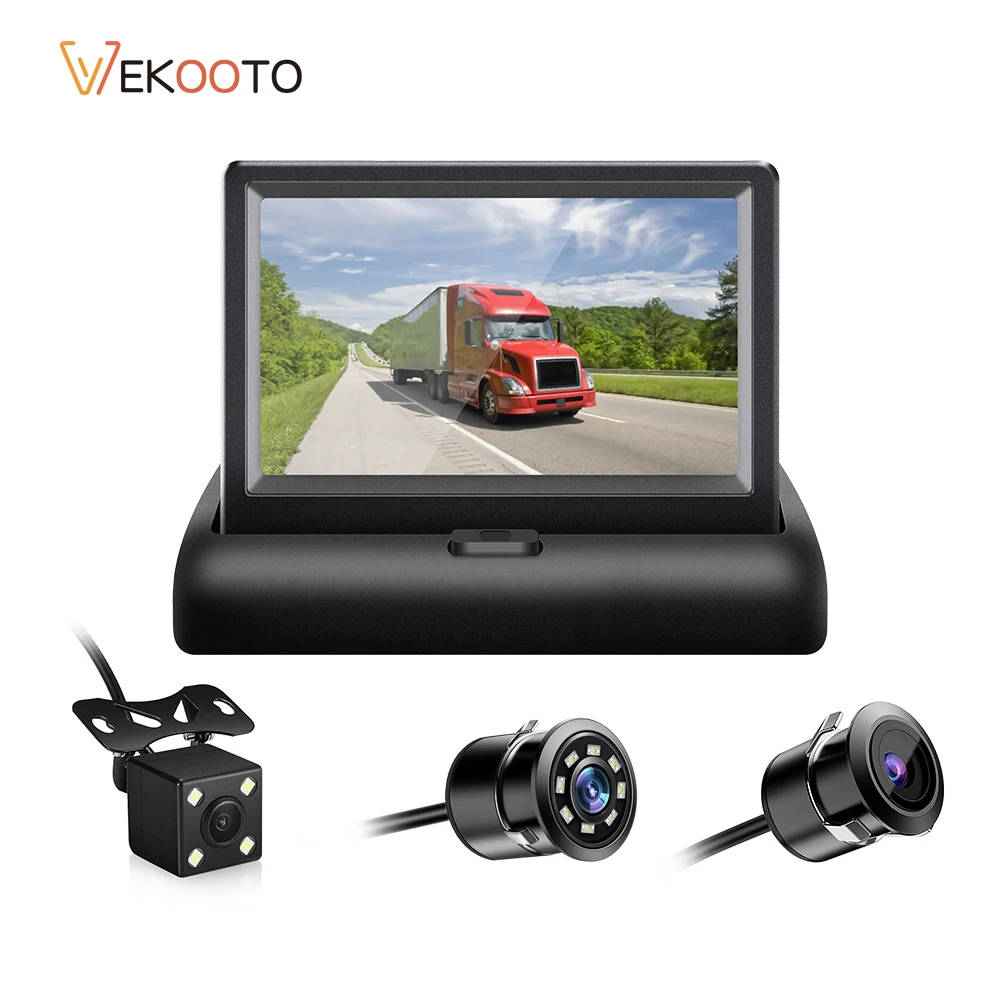 Foldable 4.3" Car Backup Camera Kit Night Vision Rear View Reverse Parking Monitor for SUV Van Car Truck Pickup 12-24V