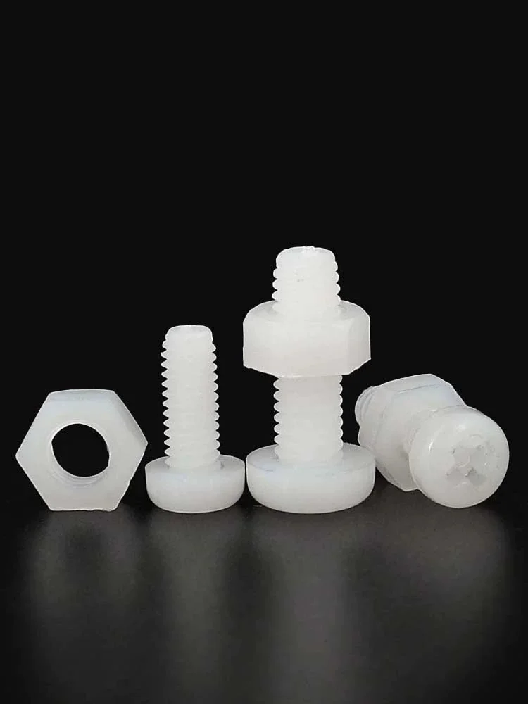 Leijiu M2 M2.5 M3 M4 M5 M6 M8 Weißes Nylon-Schrauben- und Muttern-Set Rundkopf Kreuzschlitzschraube Kunststoffisolierte Schraube – Detail 3