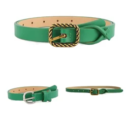 New Women'a Green Square Buckle Belt Pure Color Thin Belt Female Belts for Women Luxury Designer