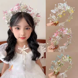 Elegant Pearl Butterfly Bridal Wreath Headband For Girl Wedding Party Hairbands Princess Flower Hair Band Jewelry Accessories