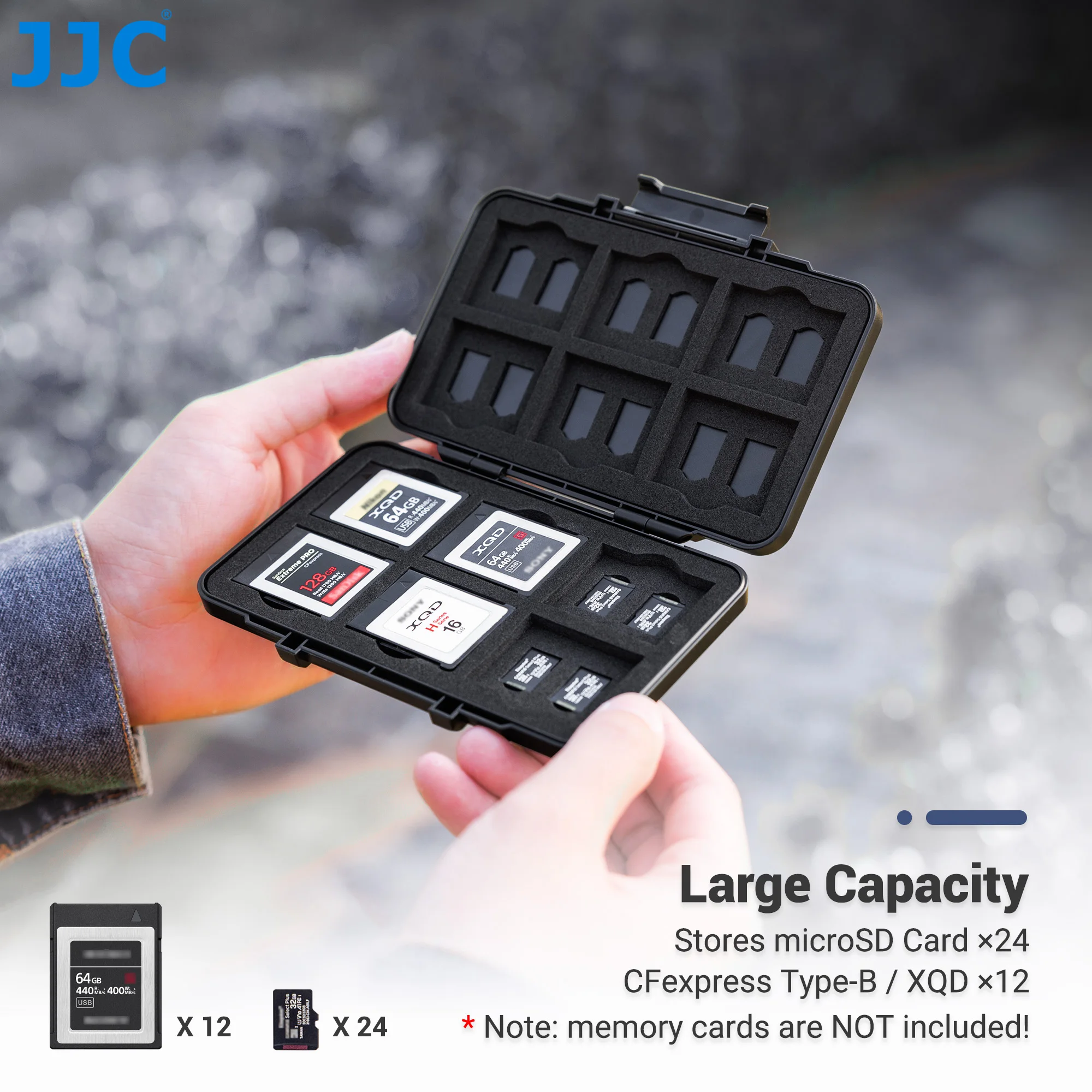 JJC 36 Slots XQD Cfexpress Type B Memory Card Case Water-Resistant Anti-Shock Storage Organizer for CF/XQD/Micro SD cards