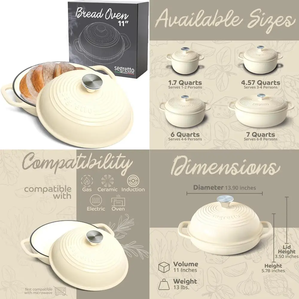 

Эмалированная чугунная форма для хлеба, 11-дюймовая белая форма для выпечки на ударе с крышкой, идеально подходит для выпечки хлеба и голландской печи