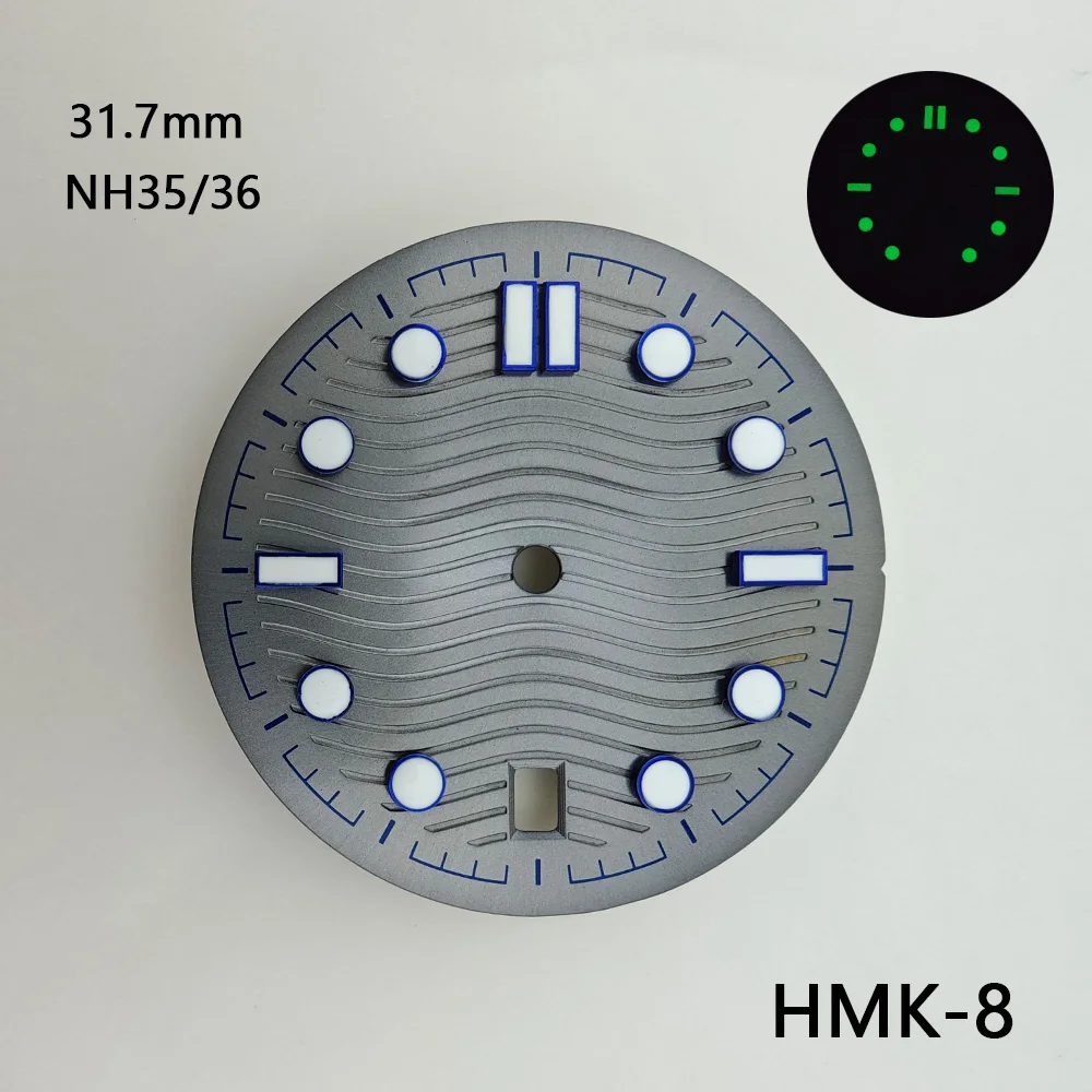 31.7mm Dial NH35 Dial 36 Dial Watch Dial with 6 o'clock Date Window, Wave Pattern, Custom Logo Support