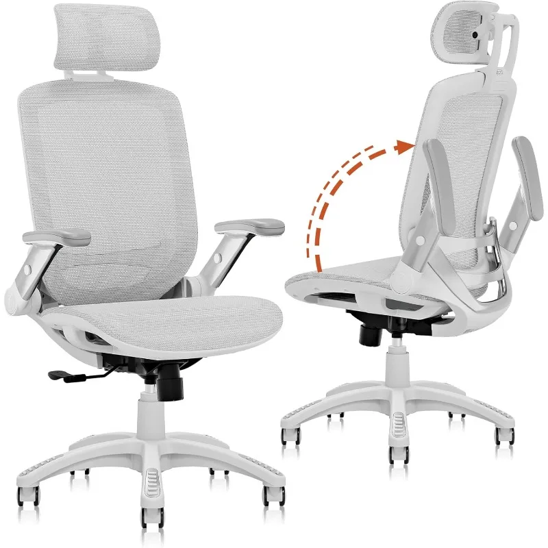 

Ergonomic Office Chair, High Back Home Desk Chair with Headrest, Flip-Up Arms, 90-120° Tilt Lock, White Task Chair