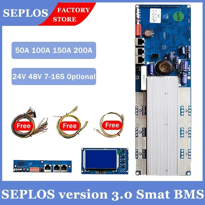 Seplos 3.0 BMS 24V 48V 100A 150A 200A 7S 8S 13S 14S 15S 16S Li-Ion LiFePO4 Battery Inverter With Bluetooth LCD Screen Smart BMS