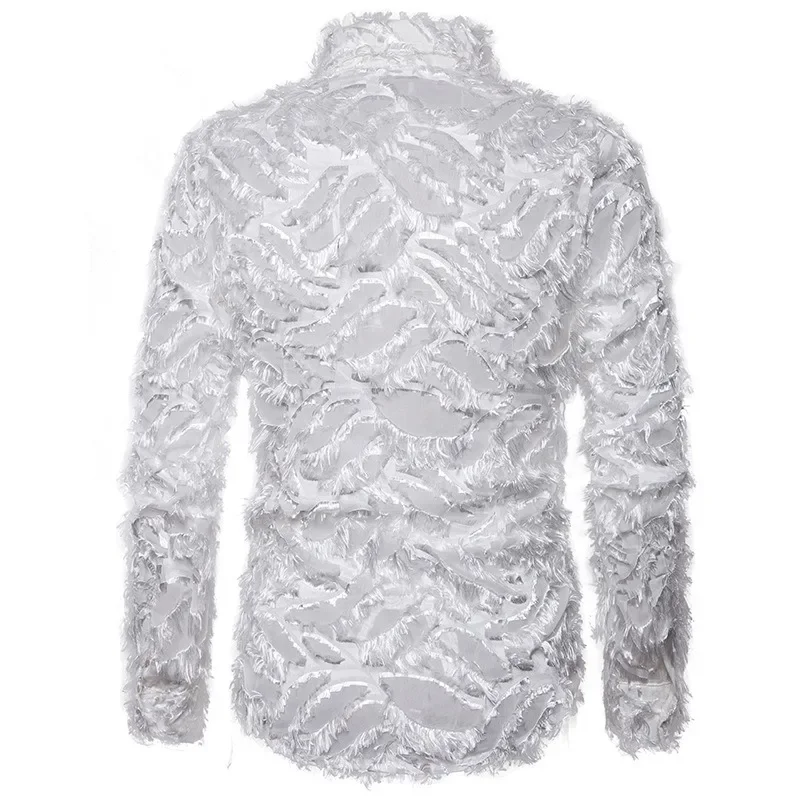 2 Colors!2024 Summer New Men\'s Shirt Handmade Three Dimensional Feather Fabric Featured Collar Long Sleeve Shirts