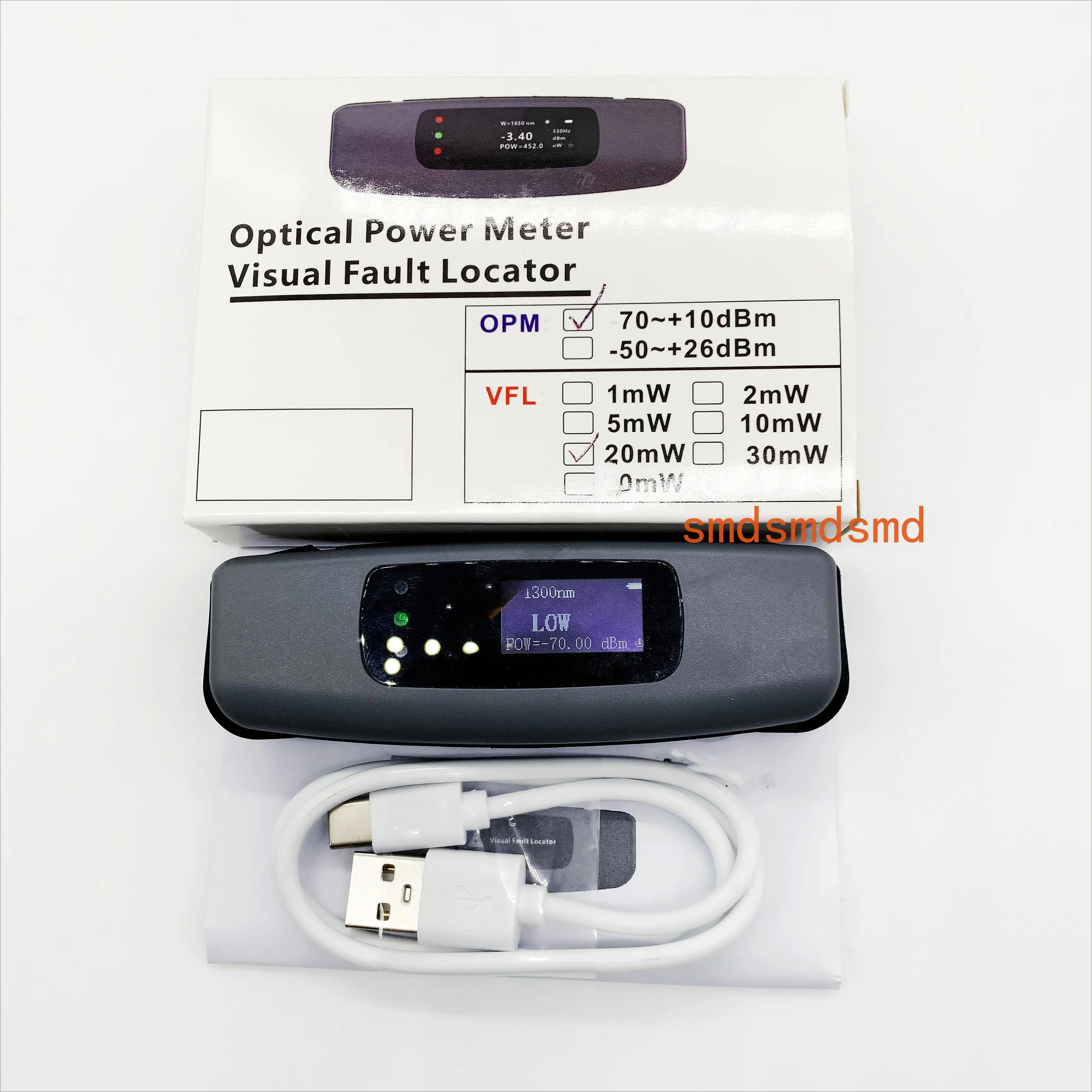 2 in 1 Mini Rechargeable Optical Power Meter -70~+10dBm/-50~+26dBm Visual Fault Locator 2/5/10/20/30/50mw