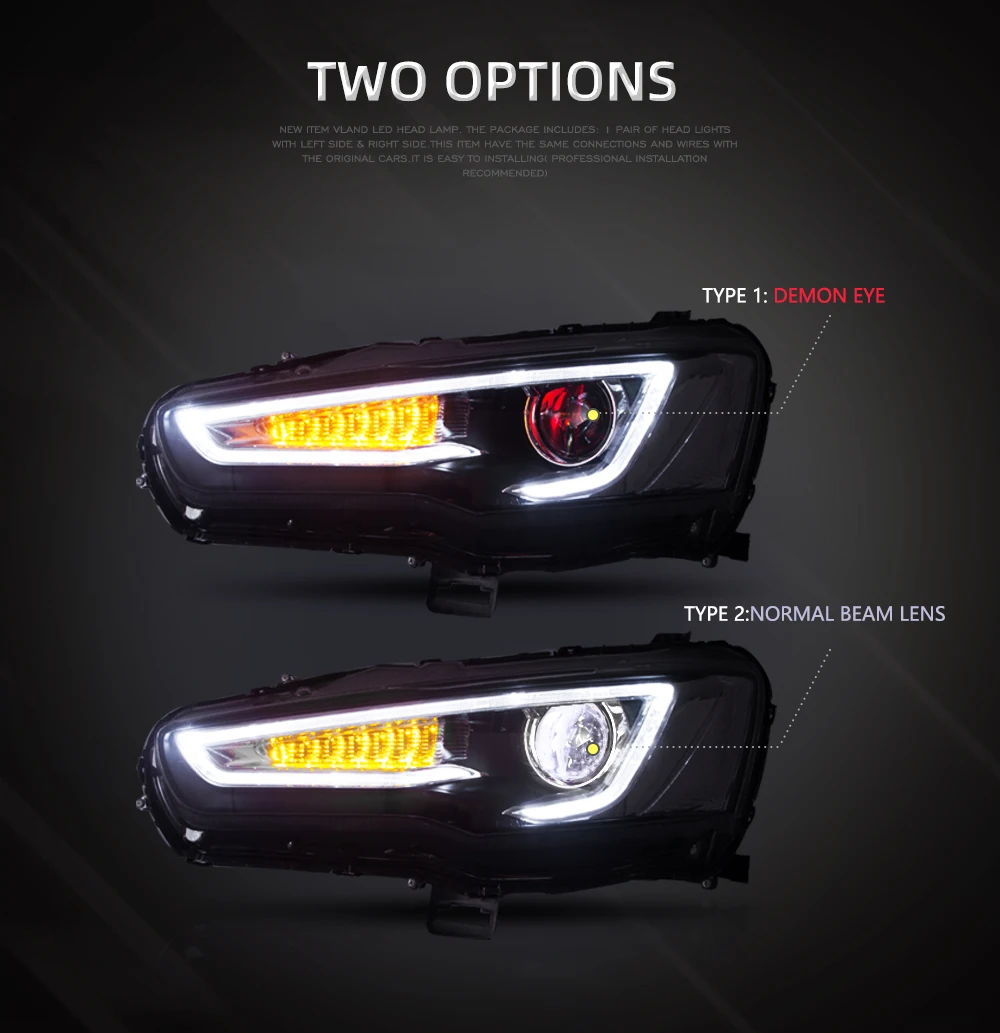 VLAND Headlight Assembly FOR MITSUBISHI LANCER 2008-2017 LED Headlights LED Running Light