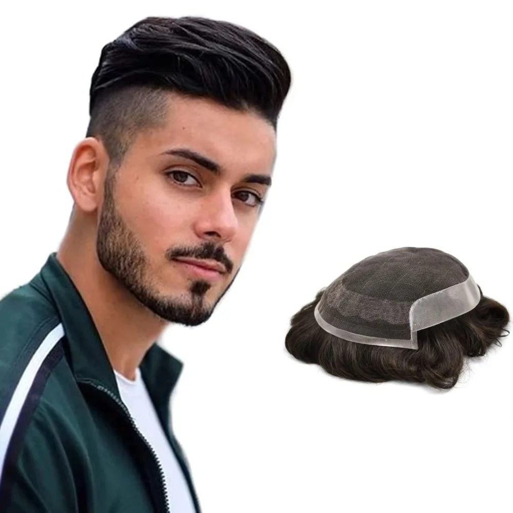 

Men's 6-Inch Lace Front Toupee Wig 100% Natural Human Hair OCT Capillary Prosthesis System Unit for Male Hair Loss