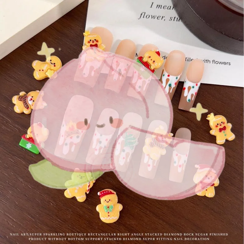 10 قطعة Kawaii عيد الميلاد الزنجبيل رجل الأيائل الراتنج مسمار السحر الكرتون الإبداعية الأصفر الدب ثلج مسمار الفن زينة DIY الأظافر #1