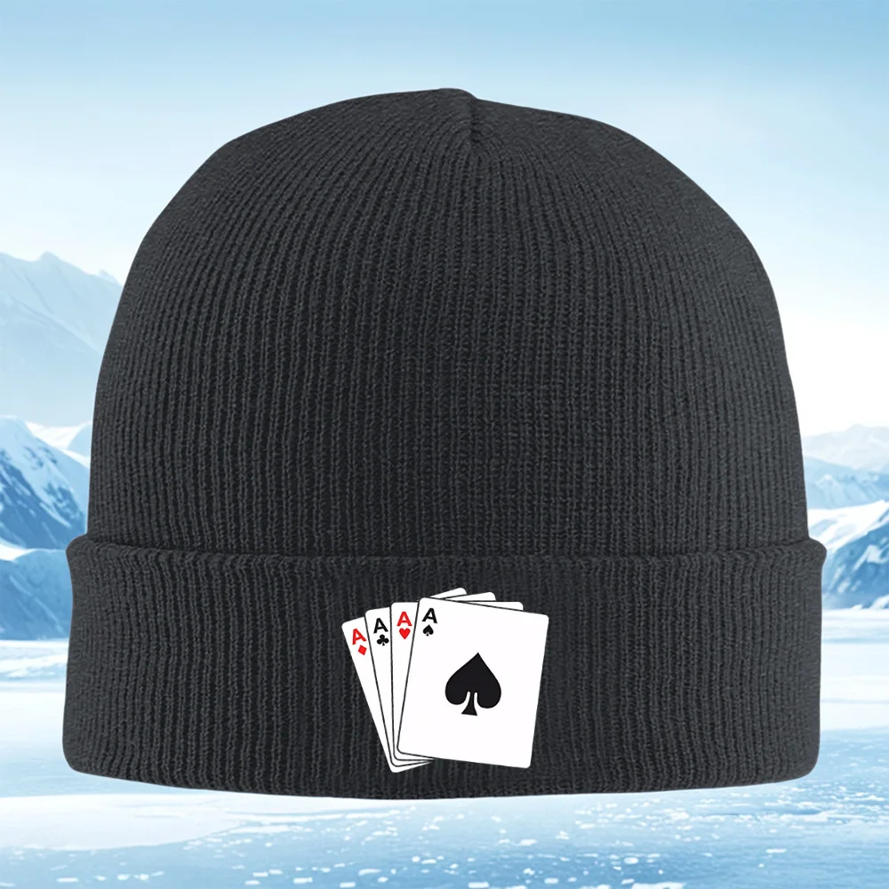 أوراق اللعب: الآس البستوني، القلب، النوادي، الماس الرجال النساء للجنسين محبوك قبعة قبعة صوفية قبعة الشتاء الحراري الدافئ عيد الميلاد O #1