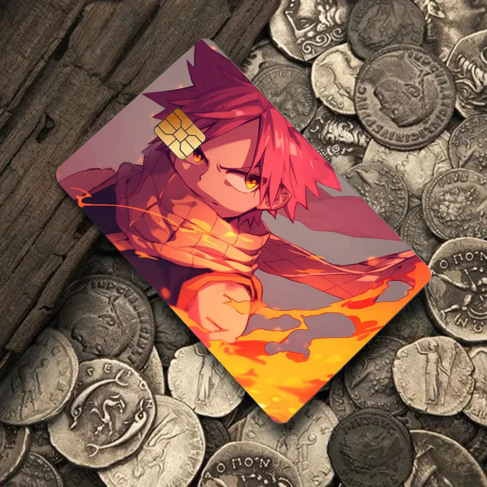Natsu Dragneel pegatinas de tarjeta de puño de fuego 4 Uds pegatinas de piel de tarjeta de crédito de PVC película protectora autoadhesiva extraíble
