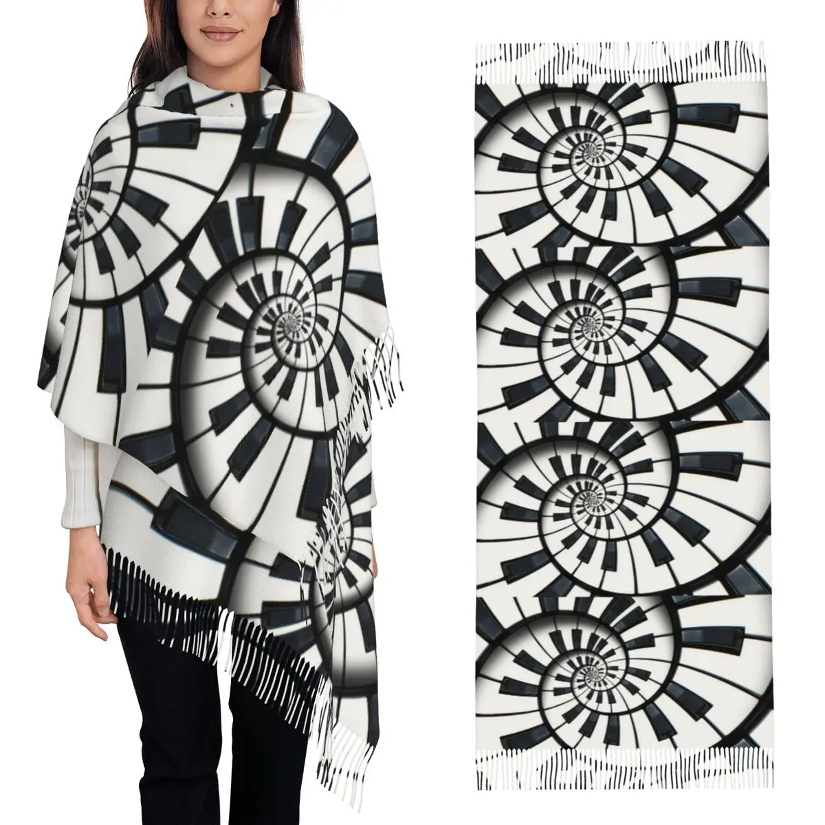 

Abstract Piano Keys With Musical Notes Scarf Tassel Scarves Women Soft Warm Shawls and Wraps Large Fall Winter Shawl Wrap