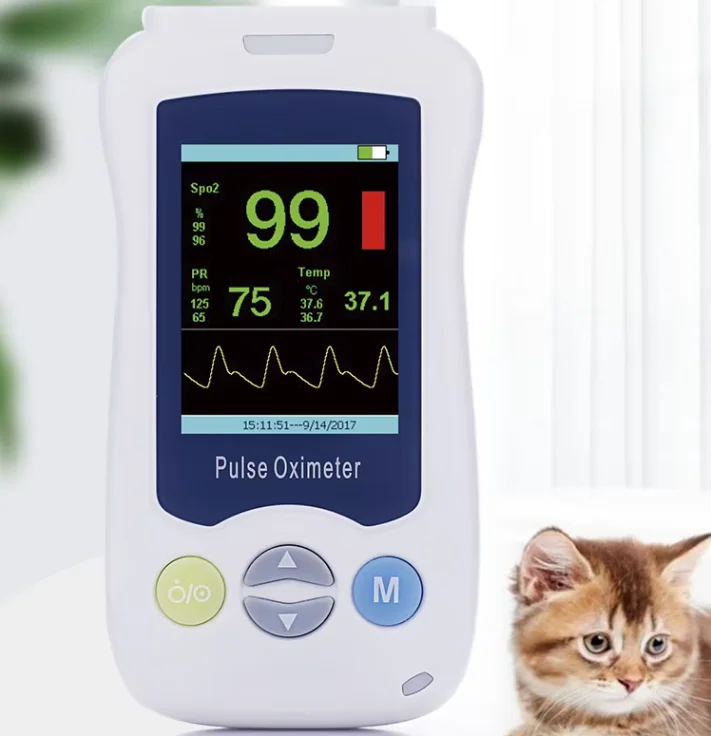Handheld Pulse Oximeter Pet Cats and Dogs Veterinary Vital Signs Monitor for Home or Hospital Use Measures SPO2 PR Temp