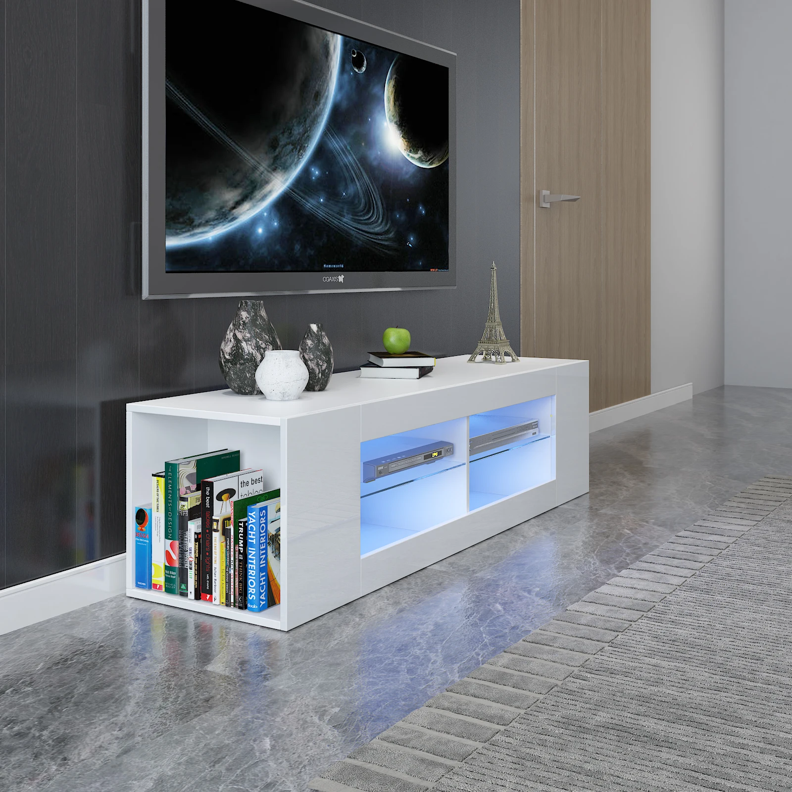 High Gloss e Matt TV Unit com luz LED, Cabinet Stand