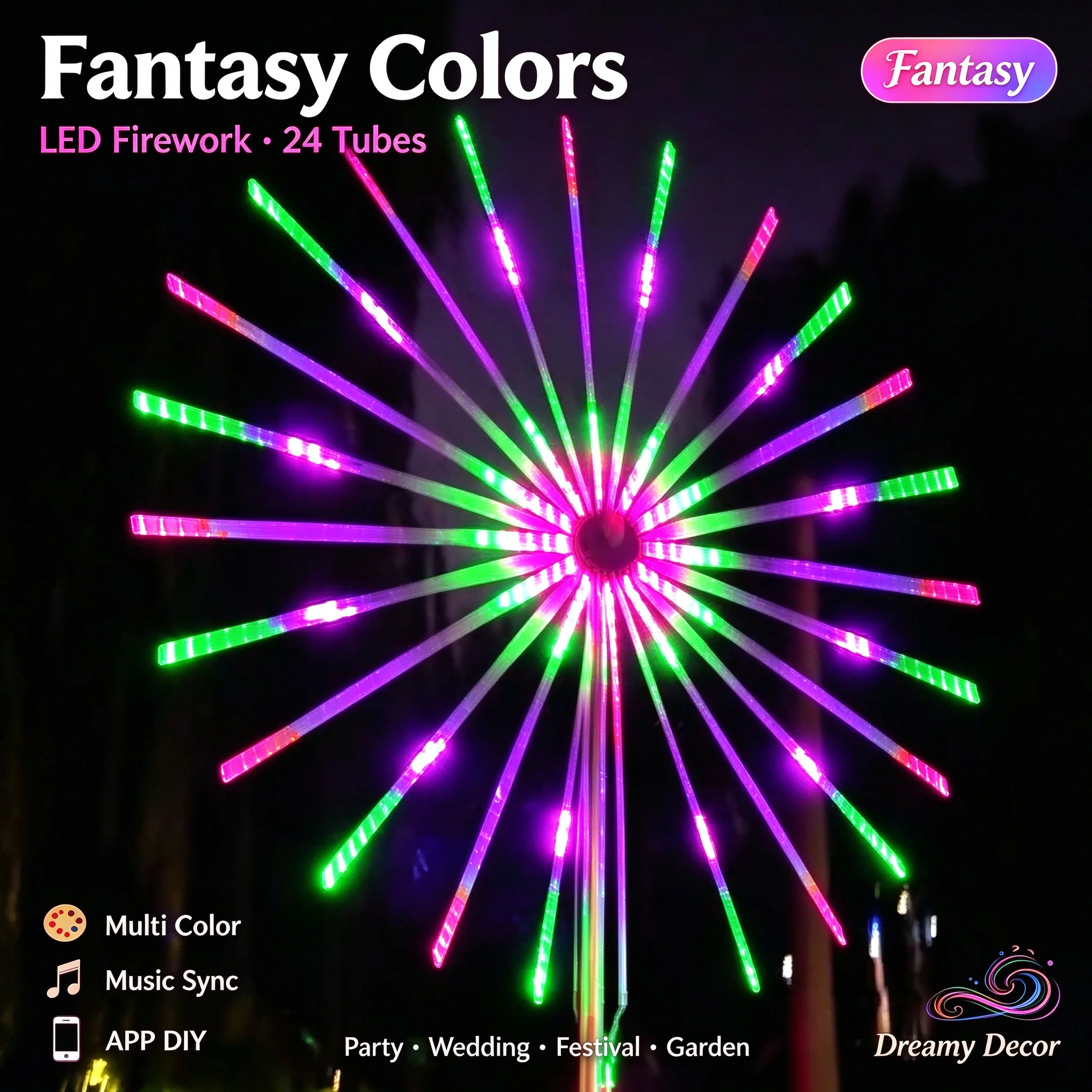 2026 Firework Lights, Sound Activated RGB, Waterproof, Dual Speakers, Cool to Touch, APP Remote, Garden Festival
