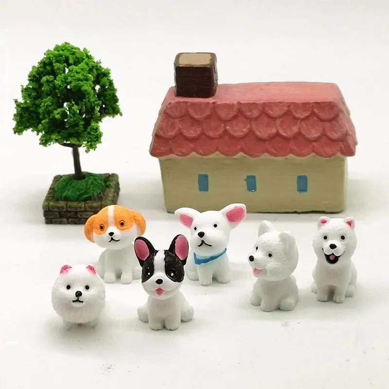 Mini Dog Puppy Miniature Cartoon Animal Figurine Cake Decoration Resin Craft Fairy Garden Decor Home Ornament DIY Accessories