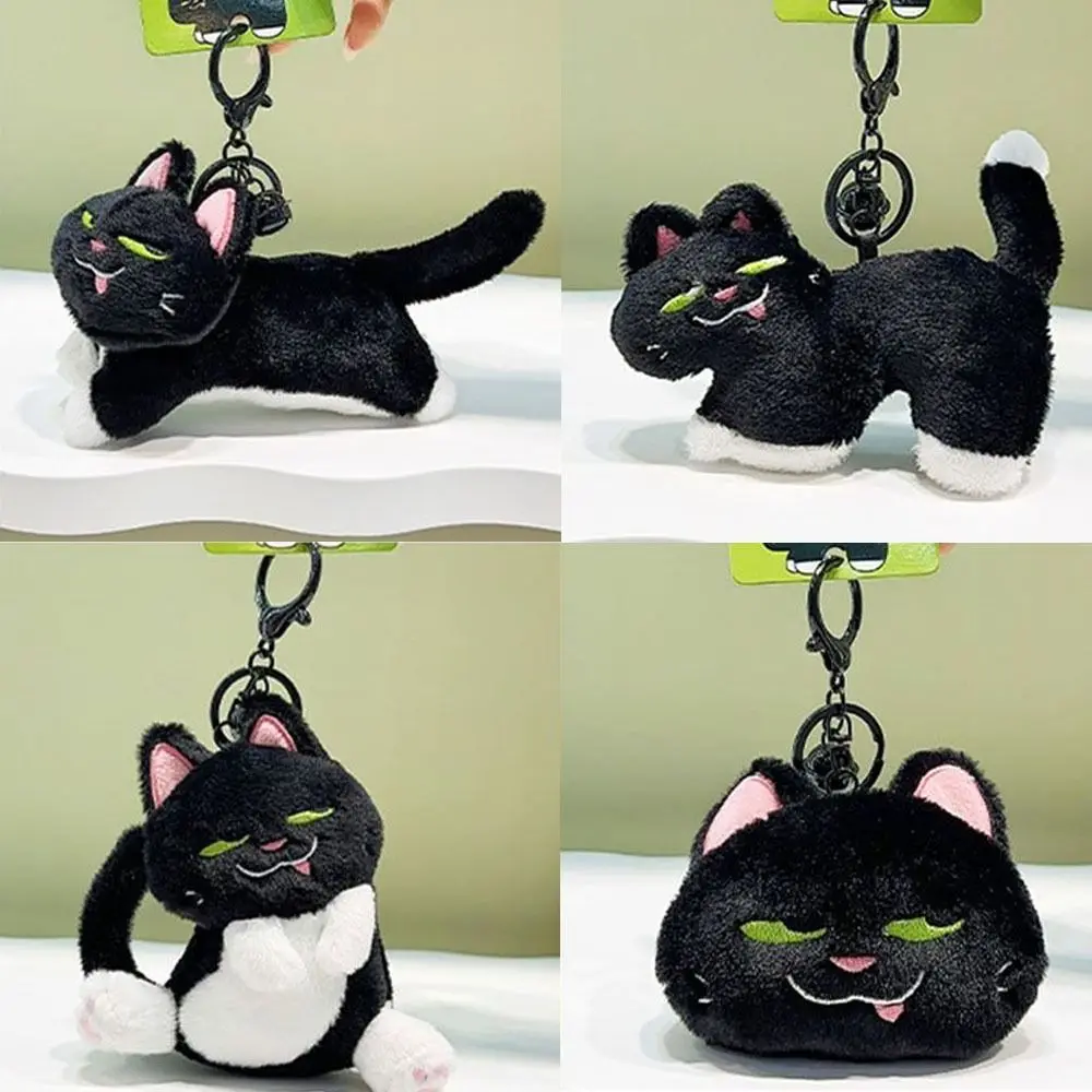 

Portable Soft Stuffed Doll Keychain Black Cat Bag Decor Naughty Cat Pendant Plush Durable Car Key Ring Birthday