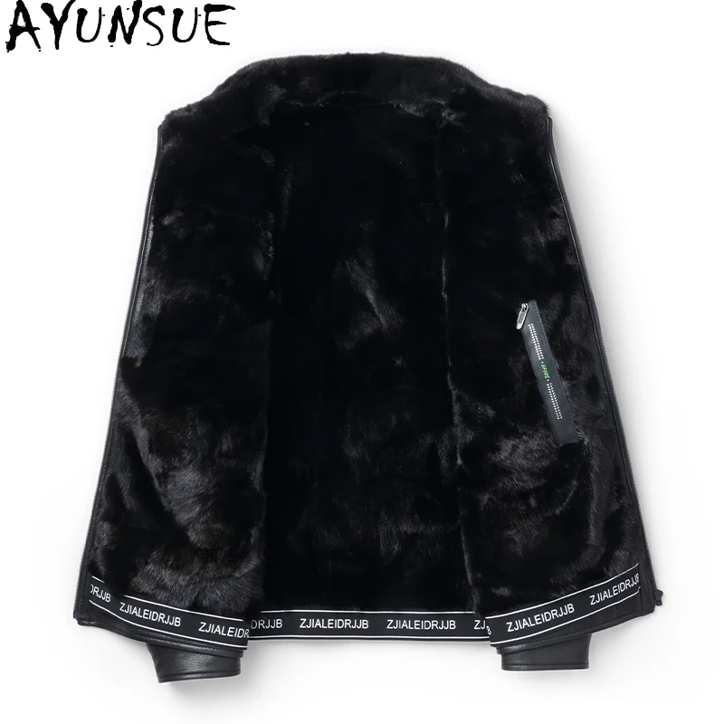 AYUNSUE 100% 천연 소가죽 재킷 남성용 럭셔리 2025 겨울 밍크 퍼 안감 코트 남성용 진짜 가죽 재킷 라펠 카사코스
