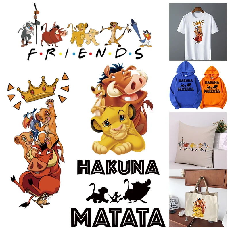 Disney Cartoon The Lion King Simba and Friends Pattern Print Patches, Heat transfers stickers for clothing DIY clothes hoodies.