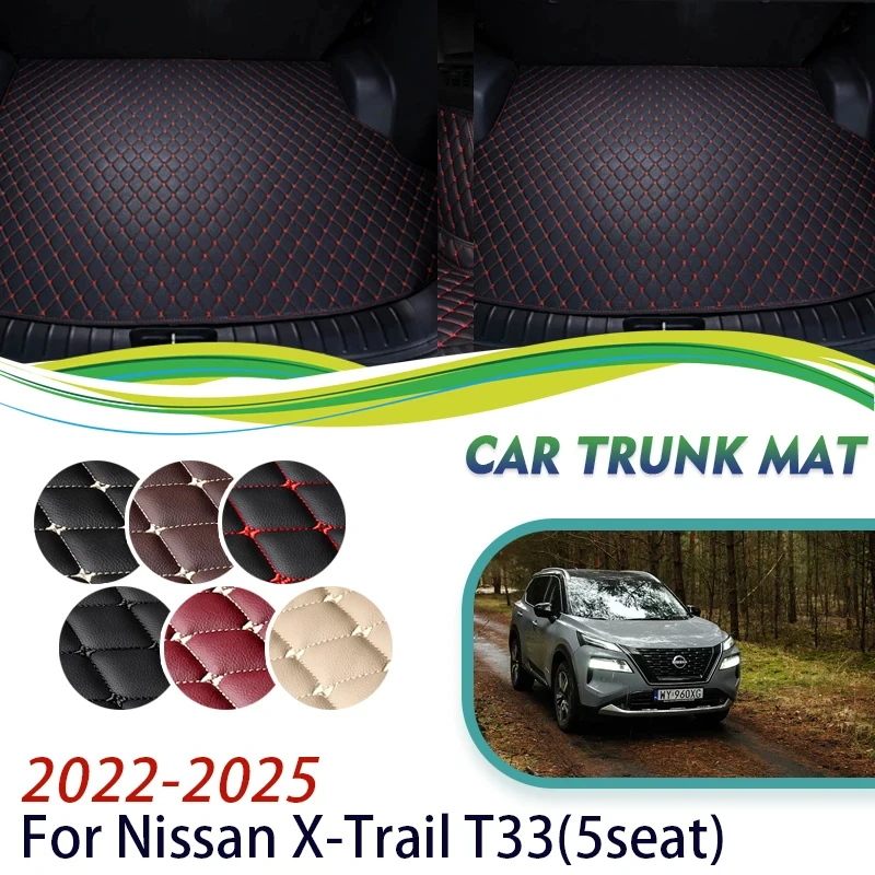 

Car Rear Trunk Mats For Nissan X-Trail Rogue e-Power T33 2022~2025 5seat Leather Carpets Car Trunk Storage Pads Auto Accessories