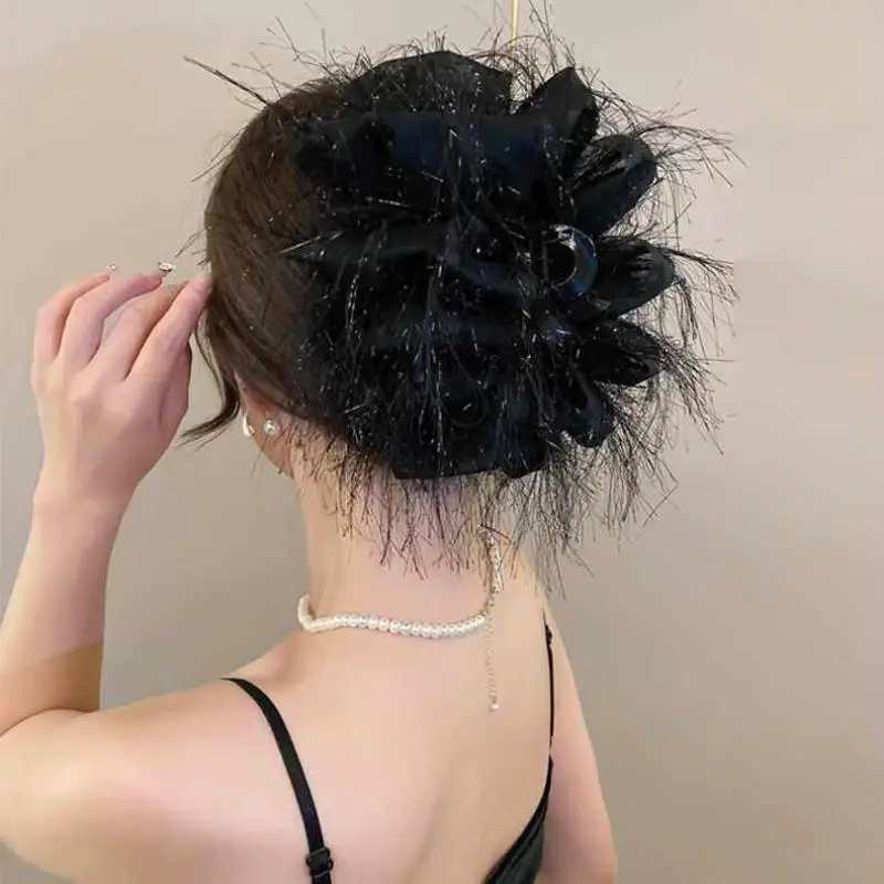 Modische Schwarze Netz-Blumen-Haarspange für Damen, Haarklammer für Pferdeschwanz, Elegante Blumen-Haarkralle, Kopfschmuck – Detail 2