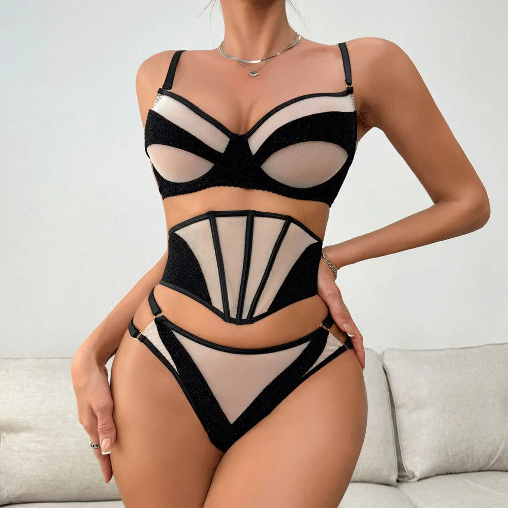 

New Mesh Breathable Mesh Splicing Women's Erotic Underwear Set Fetish Lingerie porno Costume Sexy Women Sexy Bra Erotic Outfits