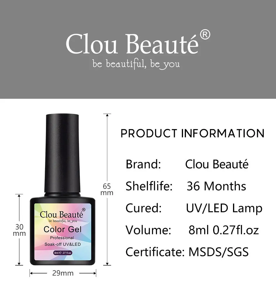 Clou Beaute 8ml Bunter Nagellack Hybridlacke Nagel-Maniküre UV-LED-Gel Semi-Permanente Nagelprodukte für Profis – Detail 1