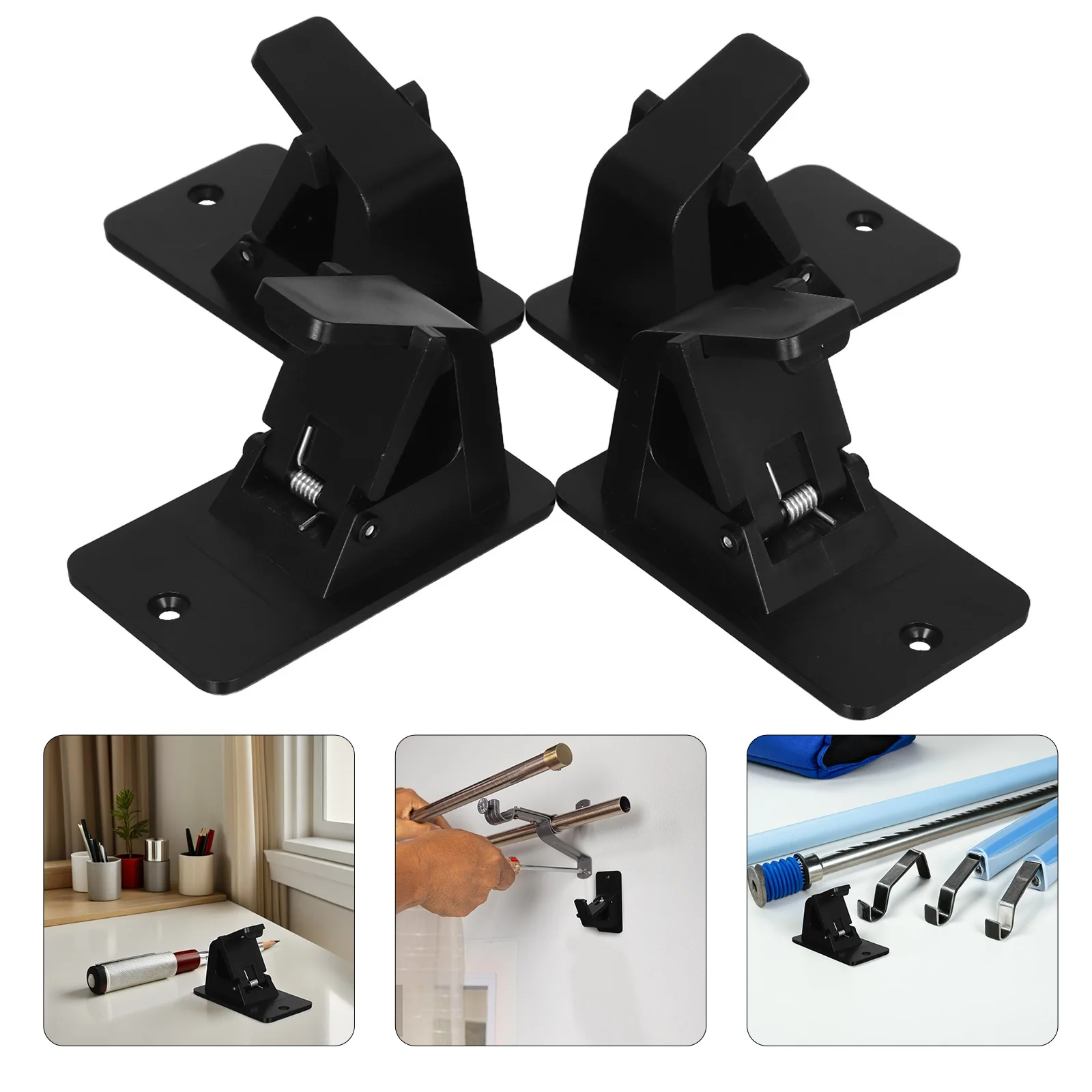 

Shower Curtain Rod Brackets Heavy Duty Wall Mount No Drill Support Sturdy Abs Material For Bathroom Bedroom Living Room