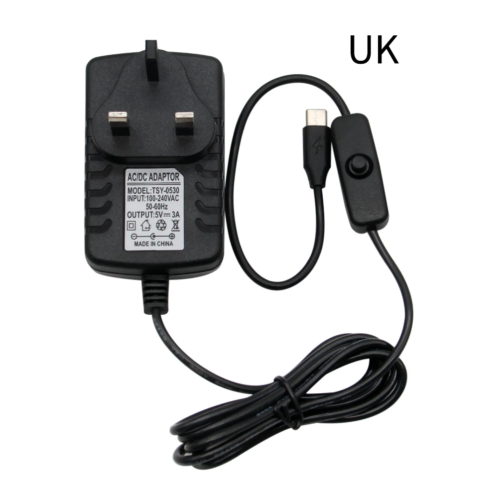 For Raspberry Pi 4 Power Adapter 5V 3A Type-C With ON/OFF Switch Button EU US AU UK Plug Charger for Raspberry Pi 4 Model B