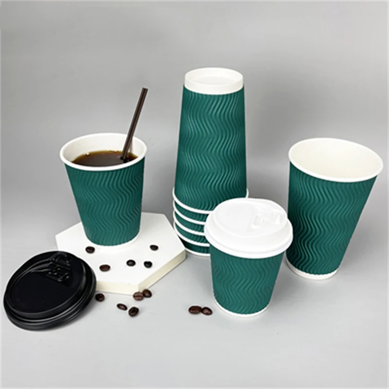 Paper Cups for Cafe with Lid, Christmas Sticker, Disposable, Red, Hollow, Double Layer, Drinking Utensils, Coffee Container