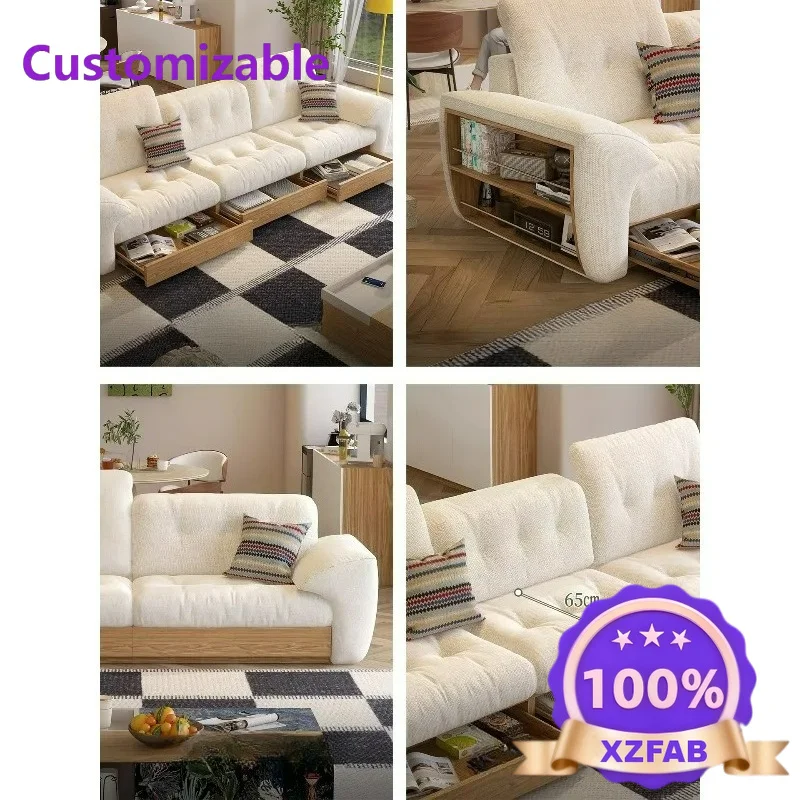 Factory Direct 2026 Fabric sofa adjustment headrest log wind living room small apartment floor storage solid wood sofa