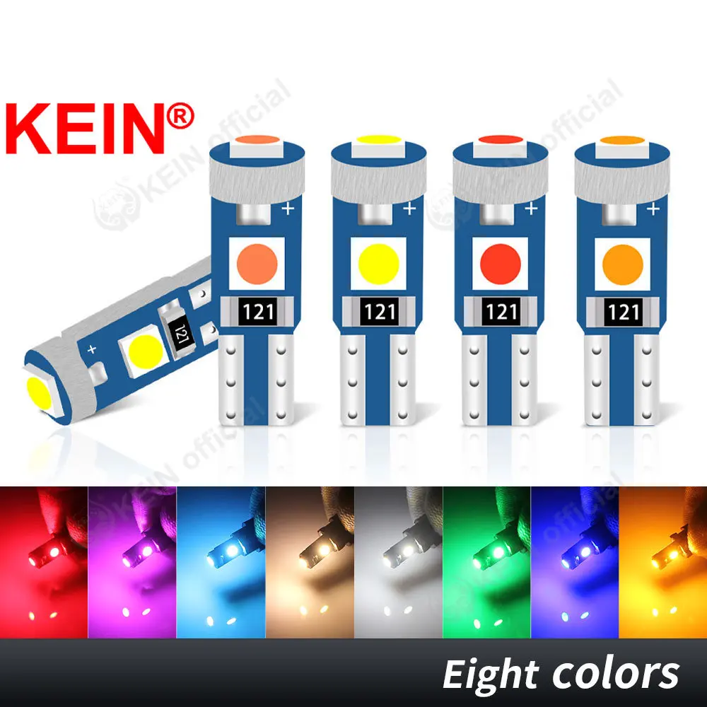 KEIN 8PCS T5 Instrument Car Led Bulb W3W 3030 Dashboard Interior Plate Panel Meter Indicator Auto Light Signal Lamp Warm White