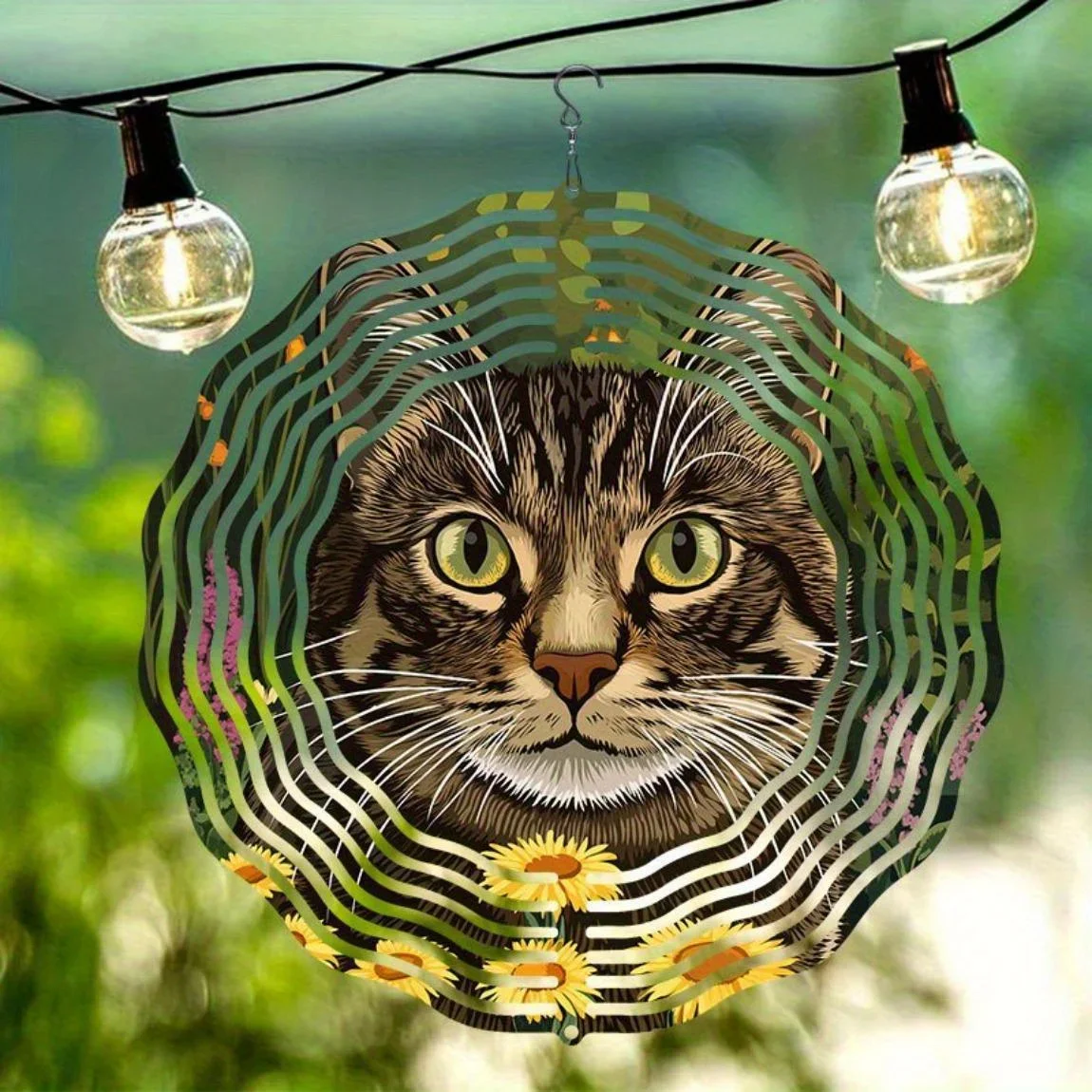 CIFBUY Metall-Windspiel Waschbär Katze Garten Terrassen-Deko Handgefertigtes Buntes Outdoor-Hängeornament für den Garten Geschenk für Zuhause