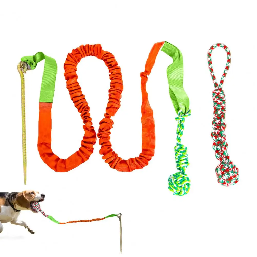 Stable Elastic Ground Ball Toy for Pets Dog Bungee Tug Toy with Stake for Medium Dogs Cotton Rope Chew Toy Extra Tug for Chewers