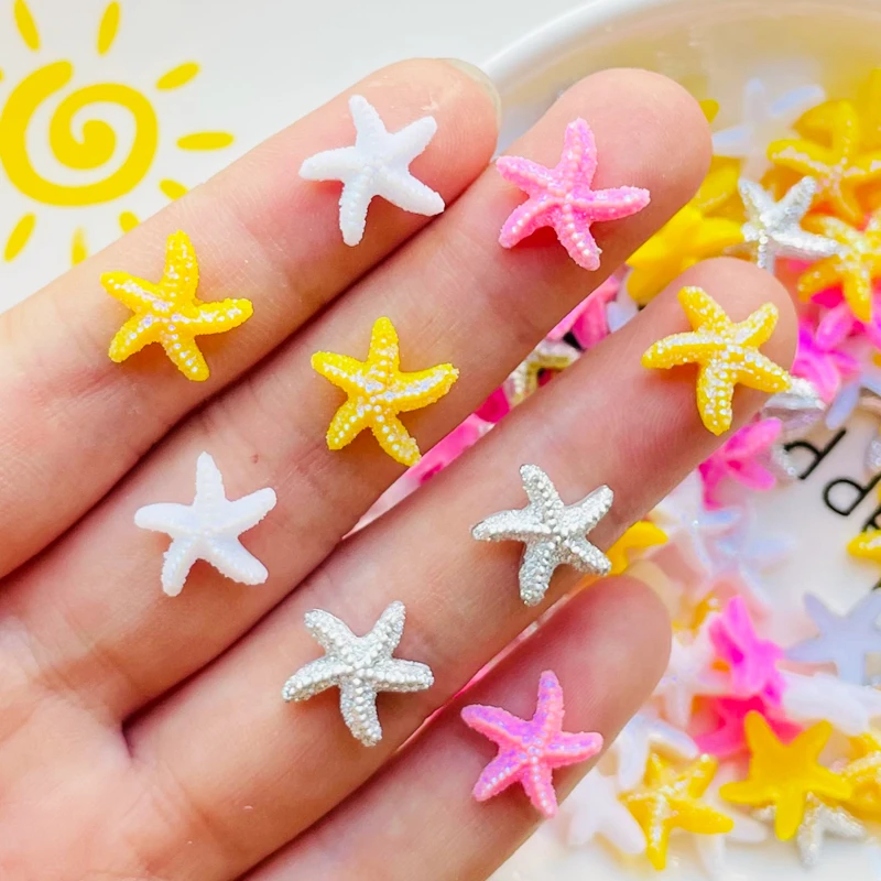 100 Pcs New Cute Mini 12*13mm Starfish Resin Figurine Crafts Flatback Cabochon Ornament Jewelry Making Hairwear Accessories A40