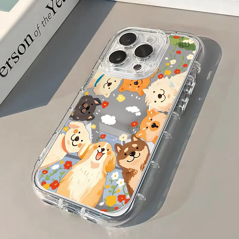 만화 재미있는 강아지 아이폰 케이스 (아이폰 16, 17 Pro 케이스, 15, 14, 13, 12, 11 Pro Max, 17 Air, 16E, 7, 8 Plus, XR, X, XS) 메이크업 거울 커버 썸네일 4