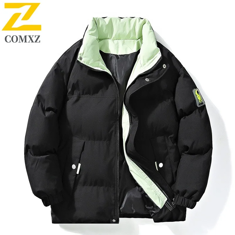 سترة مبطنة للرجال لركوب الدراجات في الهواء الطلق من COMXZ، بياقة واقفة، معطف سميك دافئ من القطن، سترات شتوية مريحة للشارع